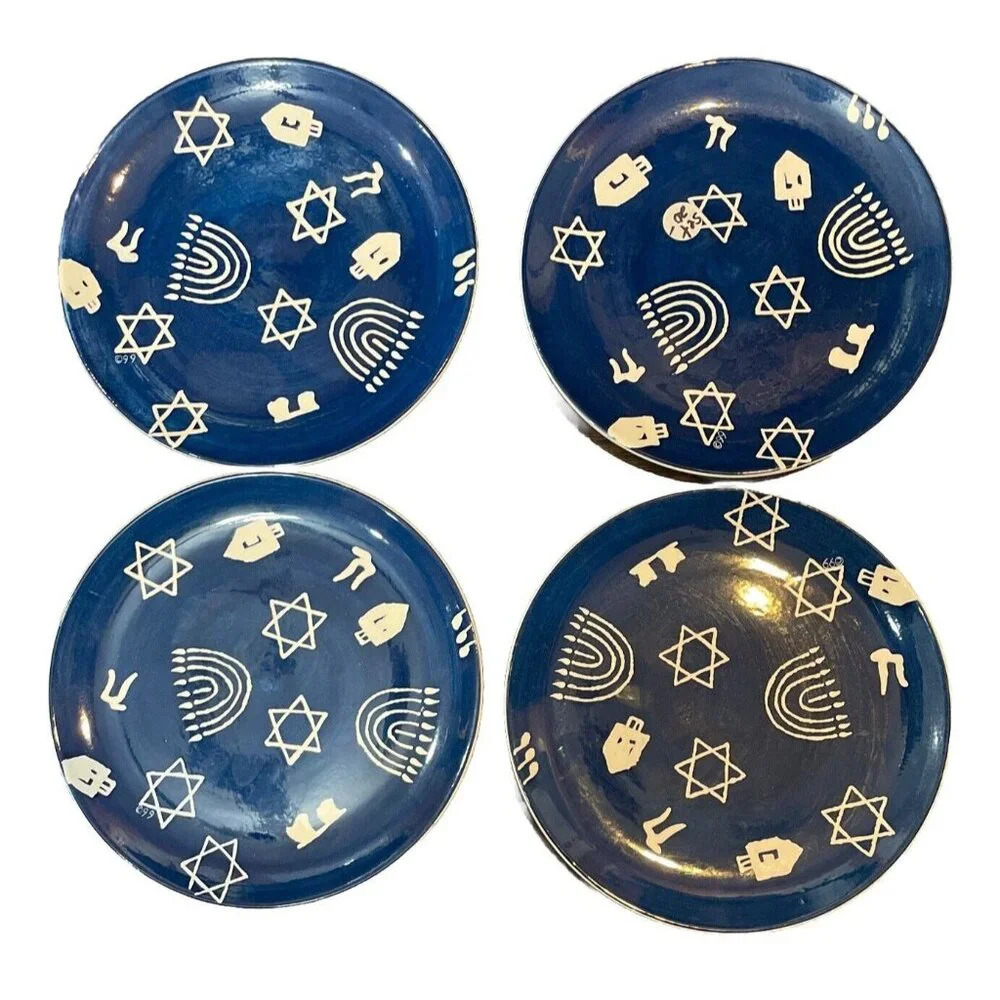 At Home International Frank Richmann Set Of 4 Hanukkah‎ Dessert Salad Plates NEW